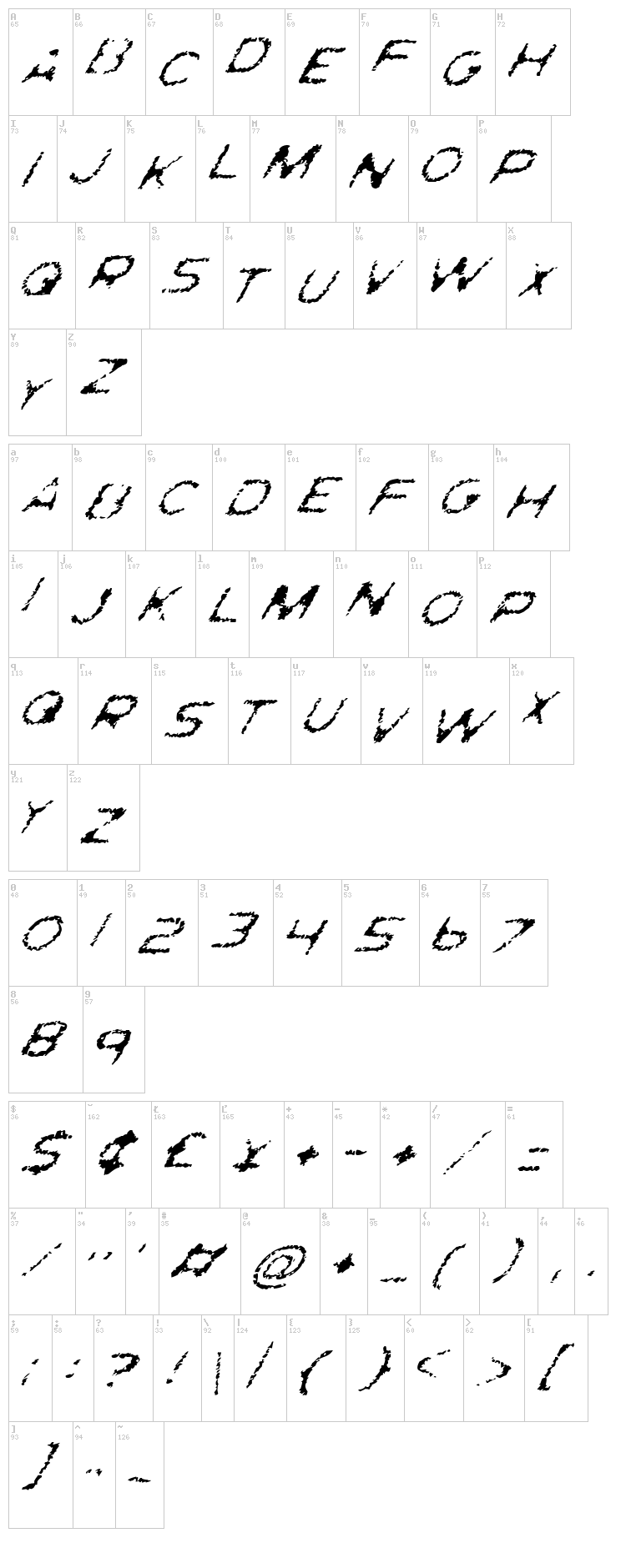 Ghostly Prints font map